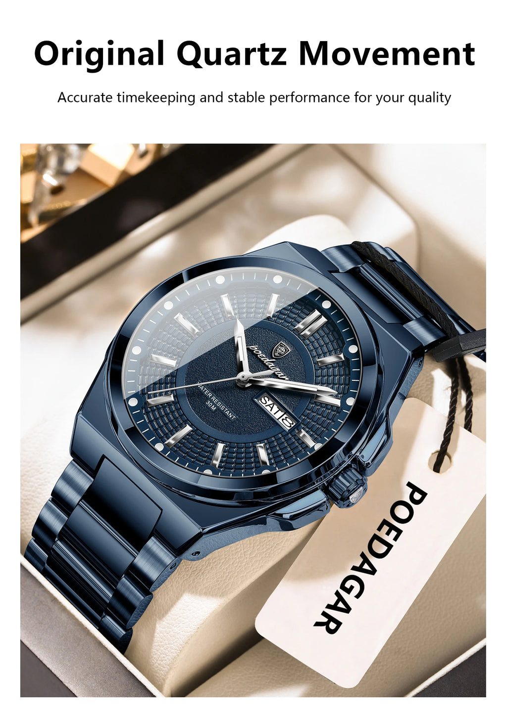 Premium Stainless Steel Chronograph – Day & Date, Luminous, Quartz