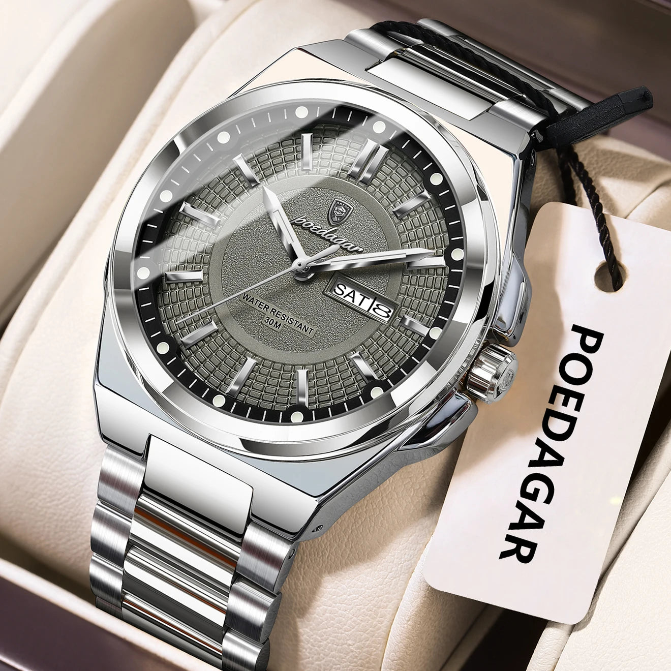Premium Stainless Steel Chronograph – Day & Date, Luminous, Quartz