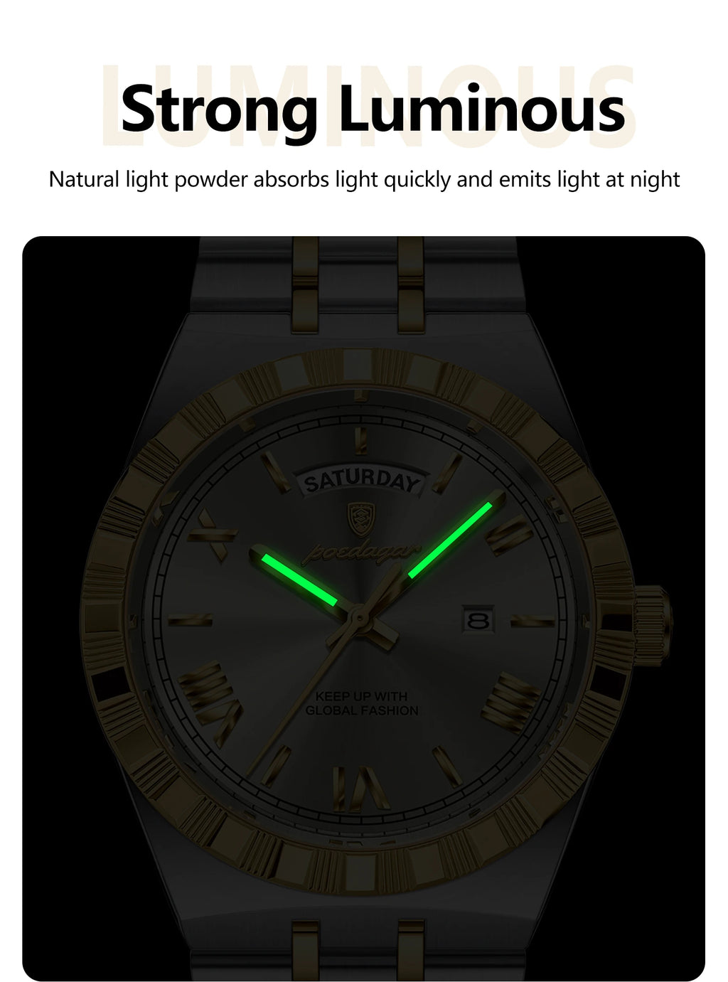 Luxury Business Chronograph – Day, Date, Luminous Dial, Steel Bracelet