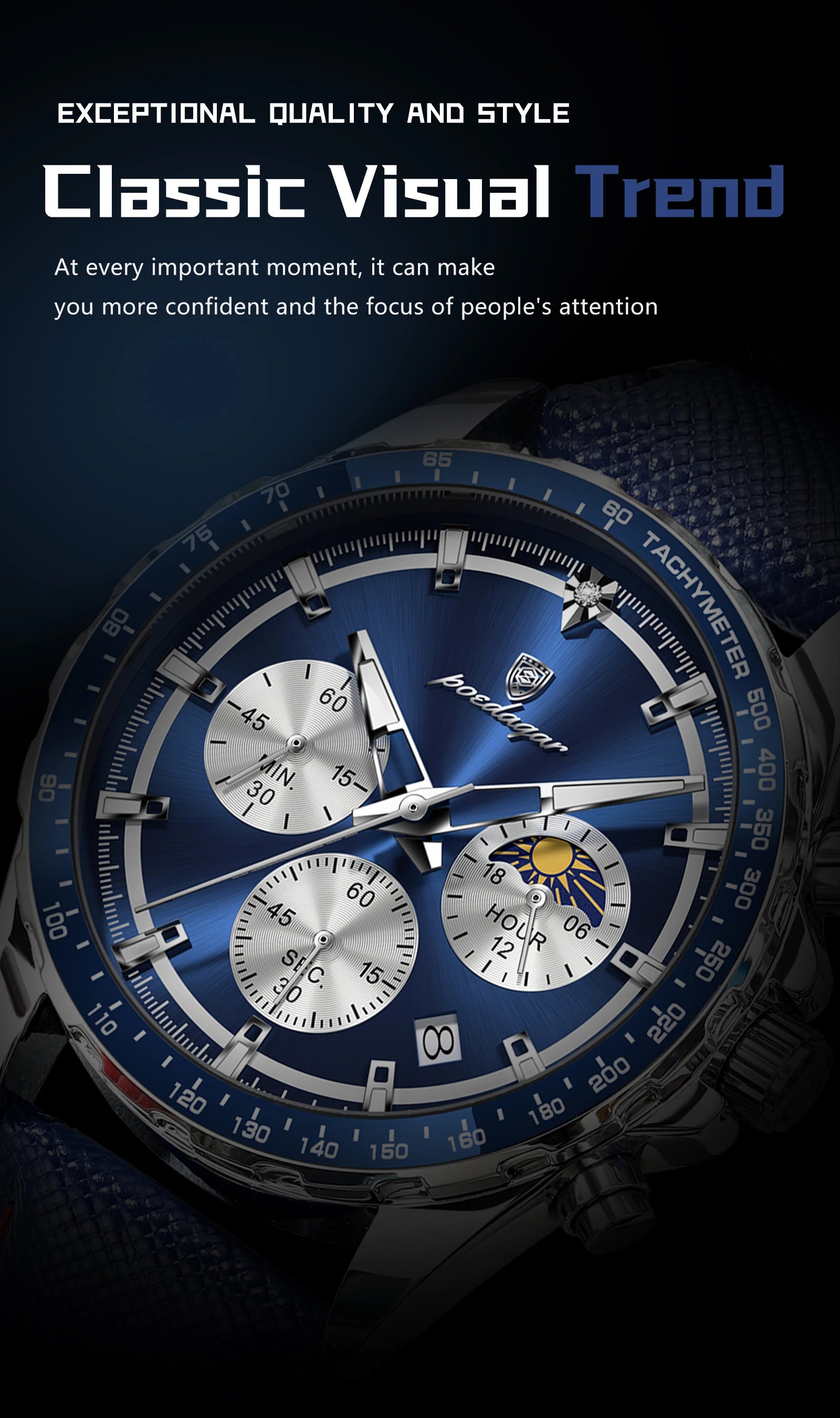 Premium Leather Chronograph Watch – Luminous Dial, Date Display, Quartz Movement