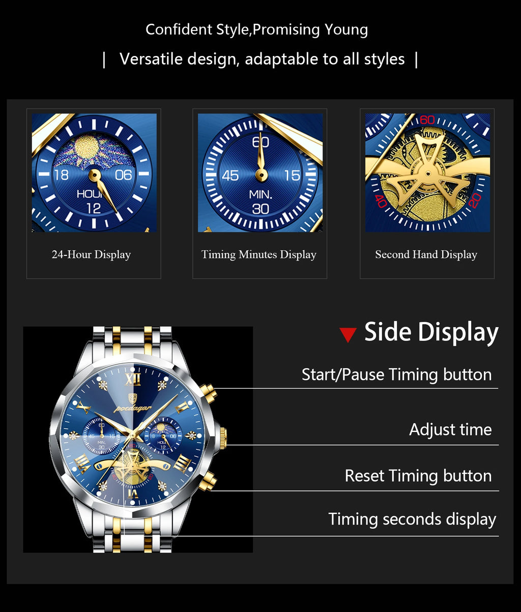 Premium Men's Chronograph Watch – Stainless Steel, Luminous, 3Bar Water‑Resistant