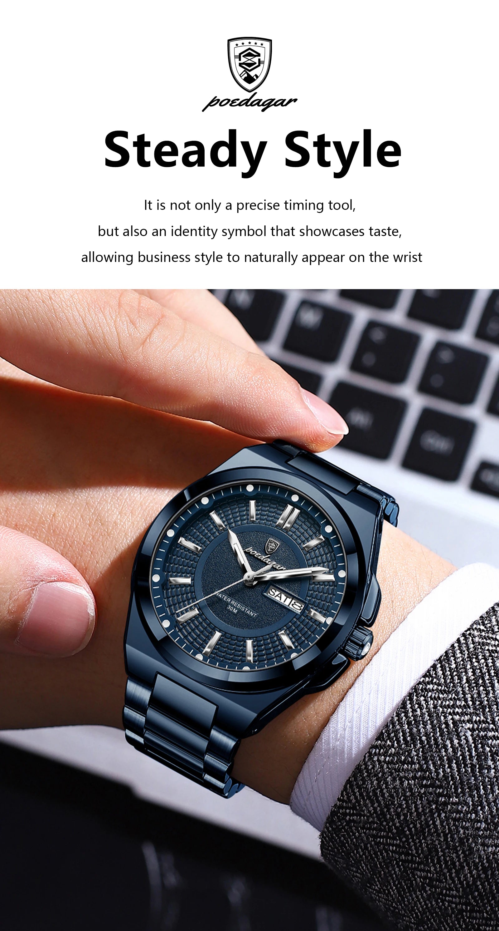 Premium Stainless Steel Chronograph – Day & Date, Luminous, Quartz