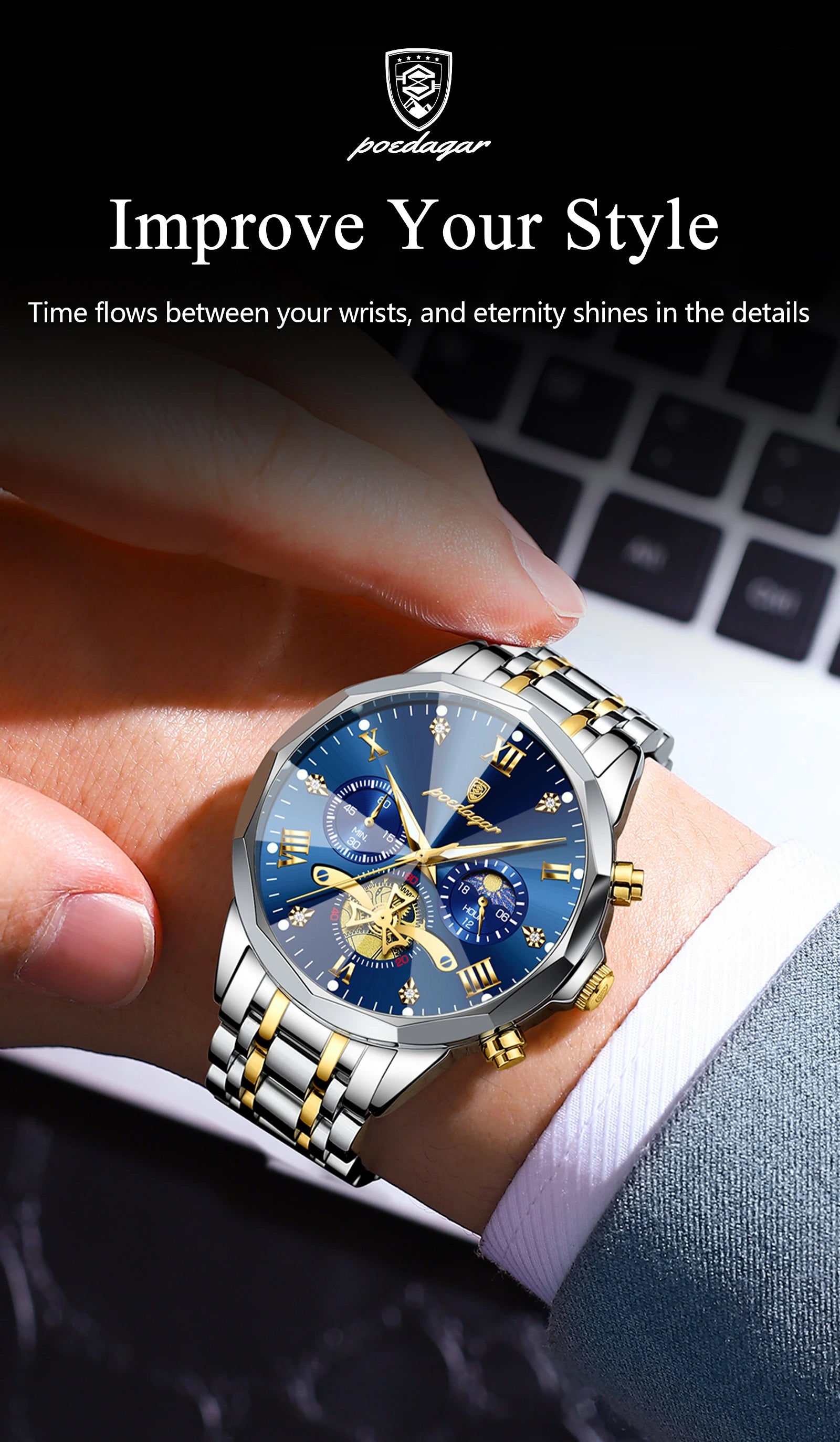 Premium Men's Chronograph Watch – Stainless Steel, Luminous, 3Bar Water‑Resistant