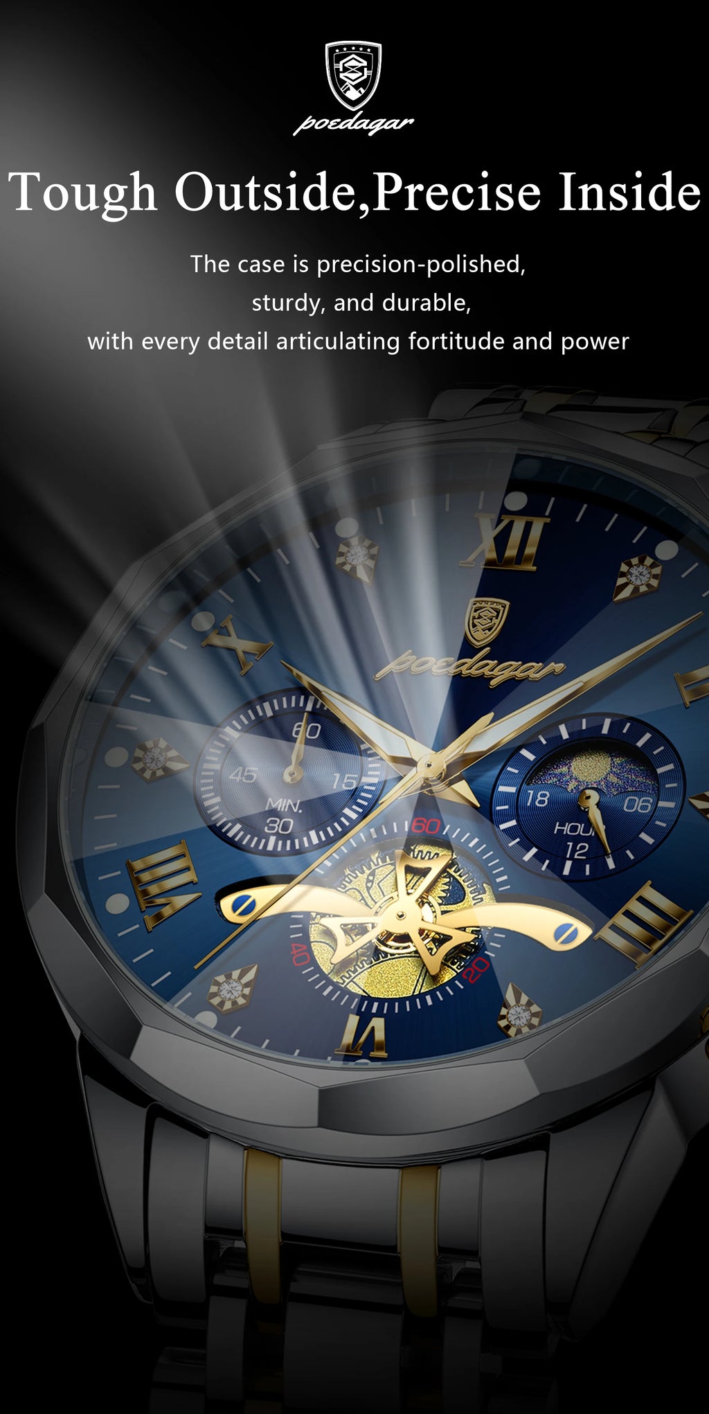 Premium Men's Chronograph Watch – Stainless Steel, Luminous, 3Bar Water‑Resistant